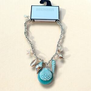 Dana Buchman Beachy Shell Gold and Turquoise Charm Necklace NWT